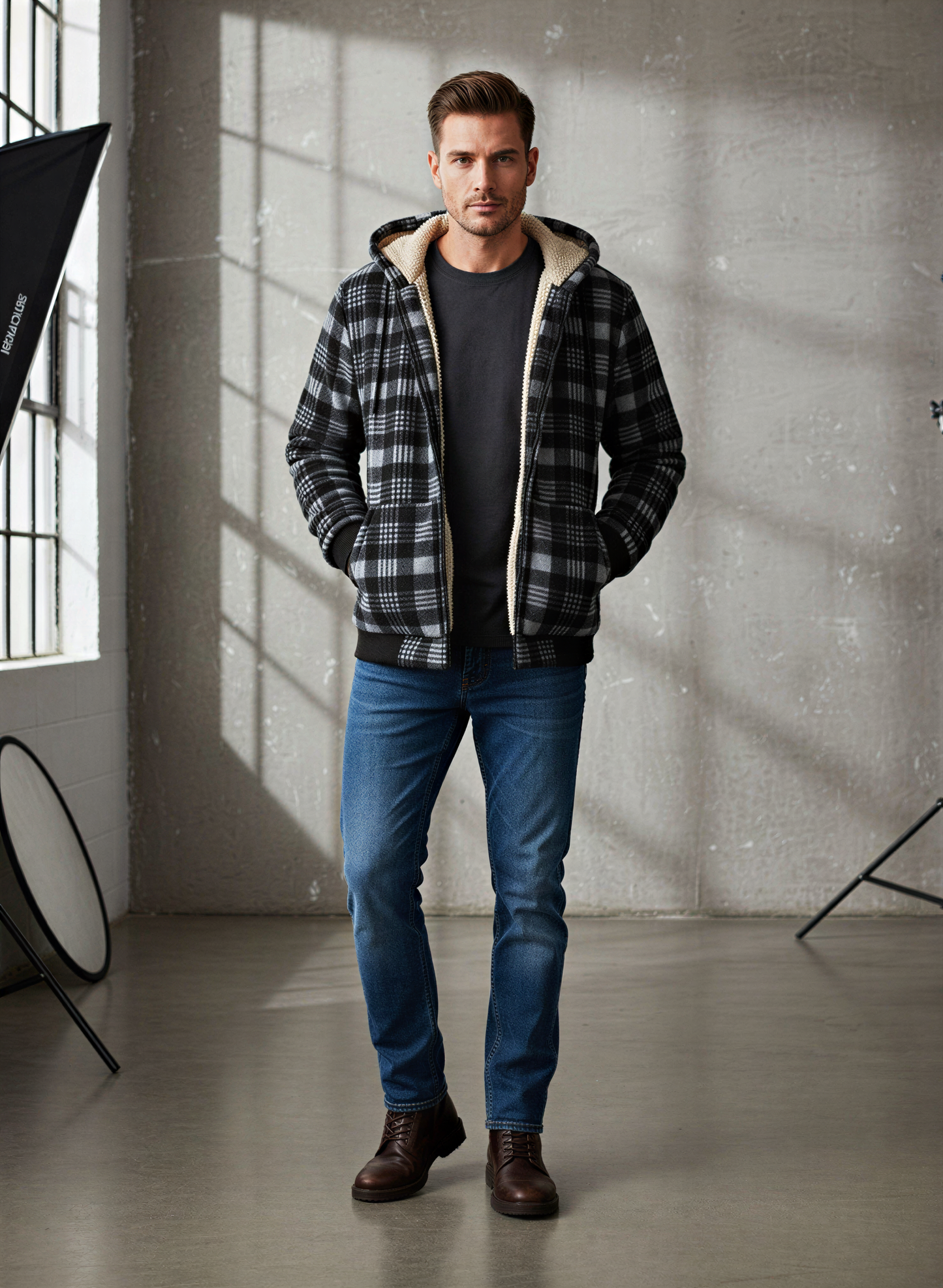 Casual Hættejakke | Varm Sherpa-foret | Vinter