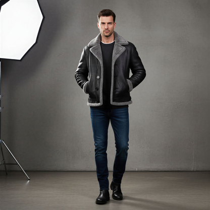 Klassisk Herre Trenchcoat | Imiteret Læder med Pels | Vintermode