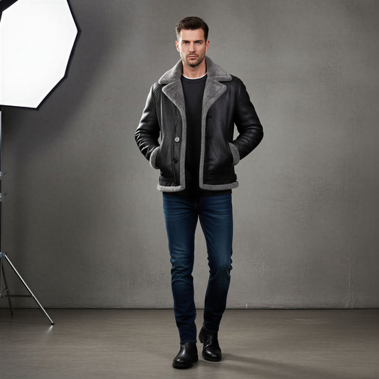 Klassisk Herre Trenchcoat | Imiteret Læder med Pels | Vintermode