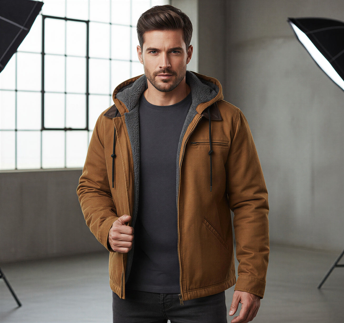Herre Hættejakke | Varm Fleeceforing | Casual Hverdag
