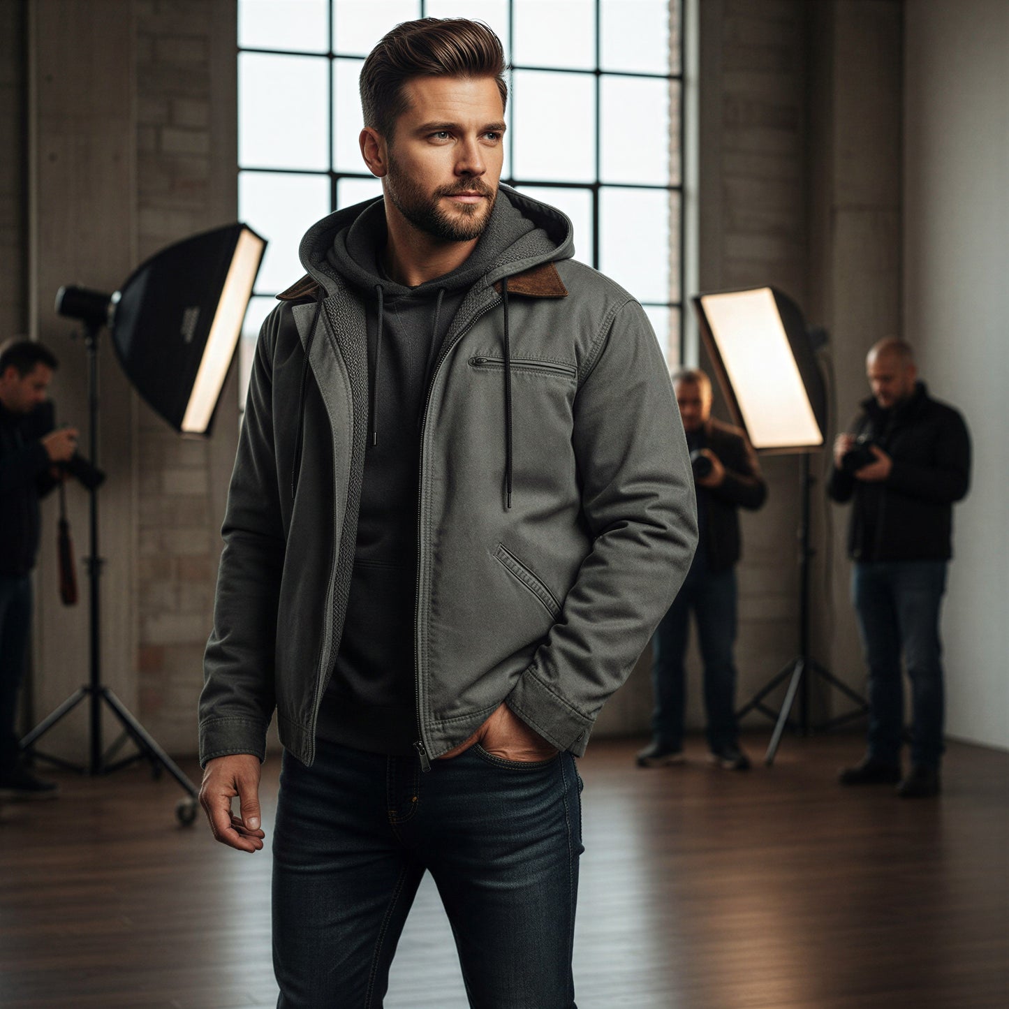 Herre Hættejakke | Varm Fleeceforing | Casual Hverdag