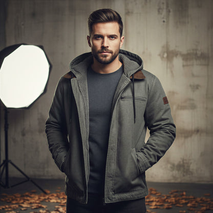 Herre Hættejakke | Varm Fleeceforing | Casual Hverdag