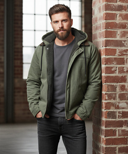 Herre Hættejakke | Varm Fleeceforing | Casual Hverdag