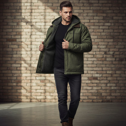 Herre Hættejakke | Varm Fleeceforing | Casual Hverdag