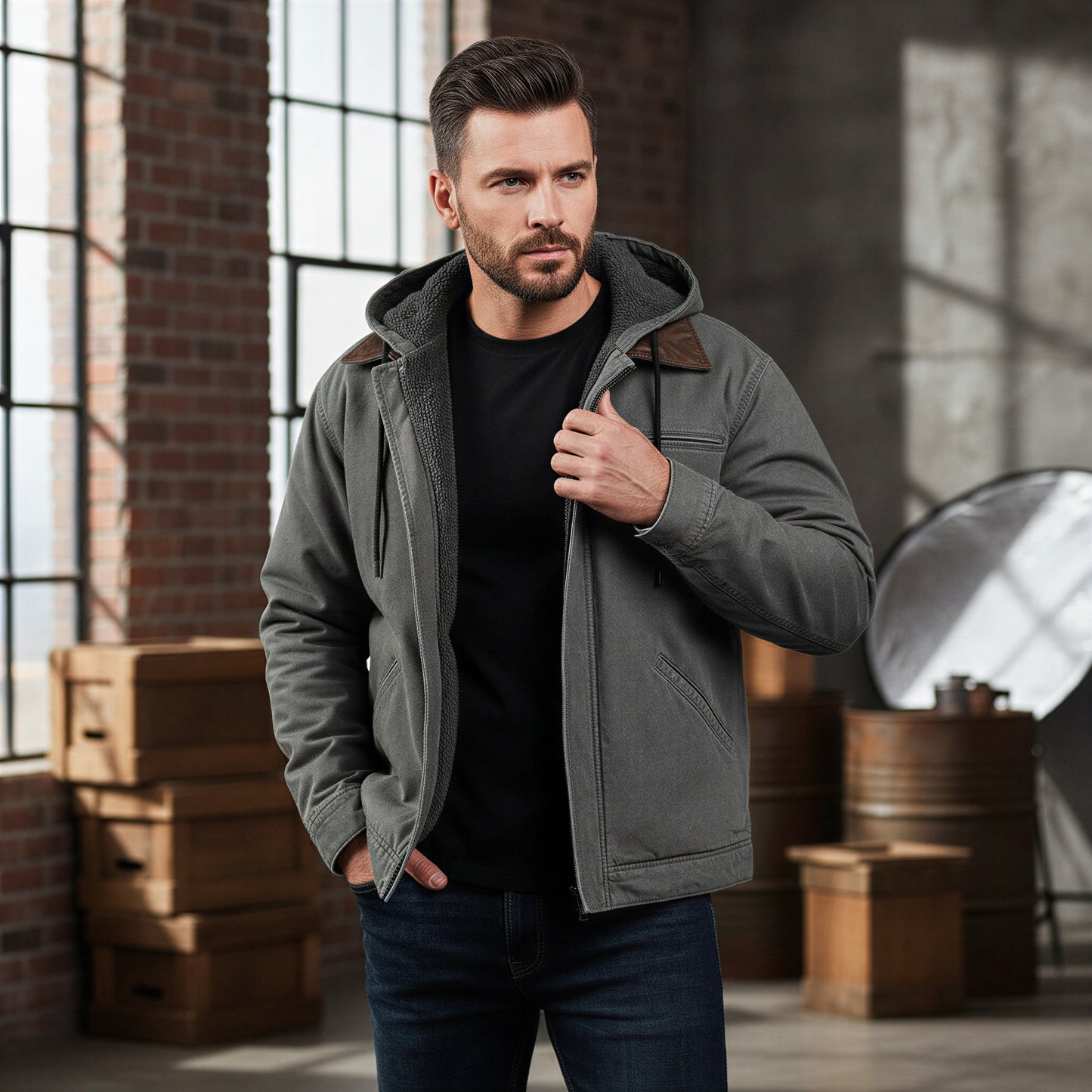 Herre Hættejakke | Varm Fleeceforing | Casual Hverdag