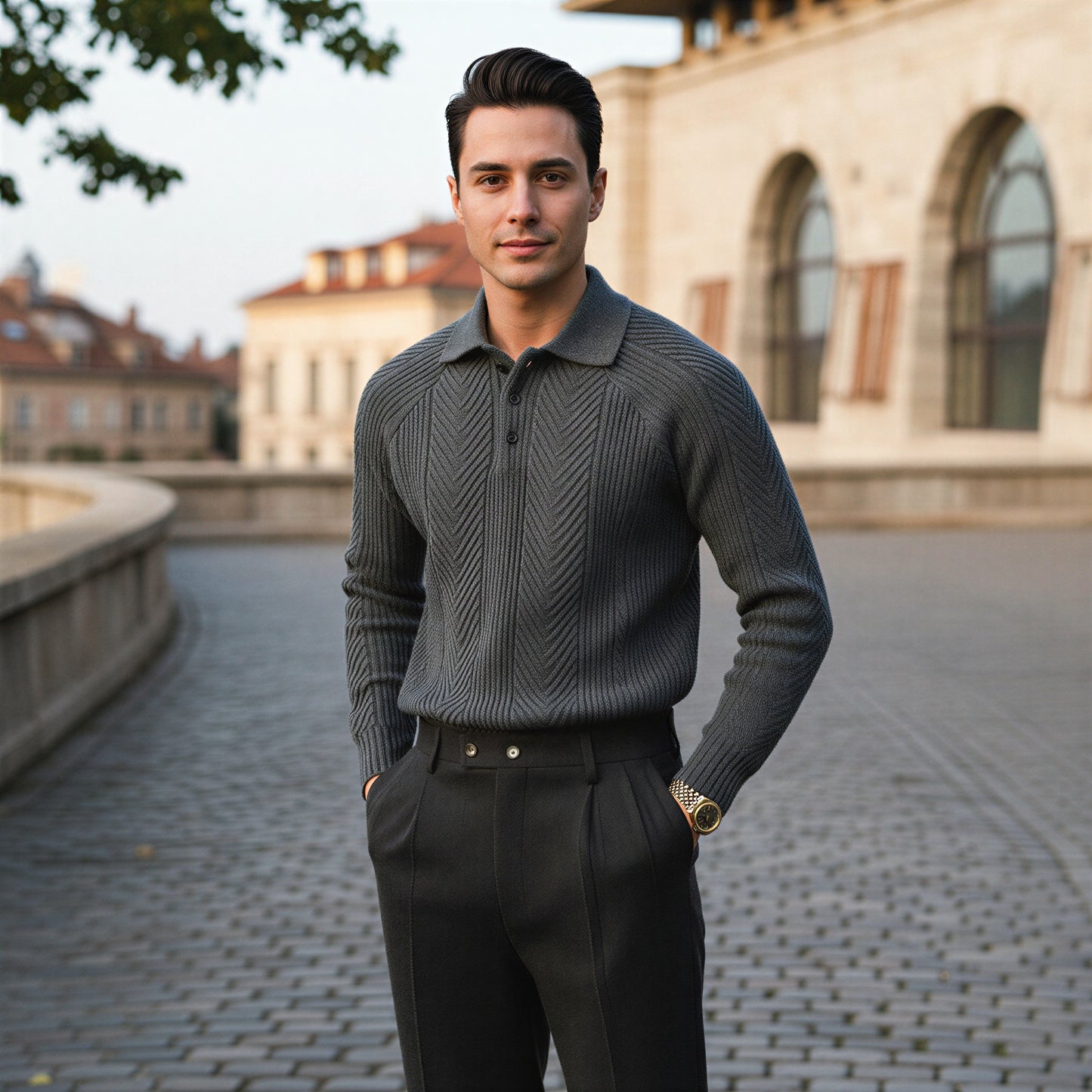 Bruno Strikket Polo | Chevron Mønster | Business Casual