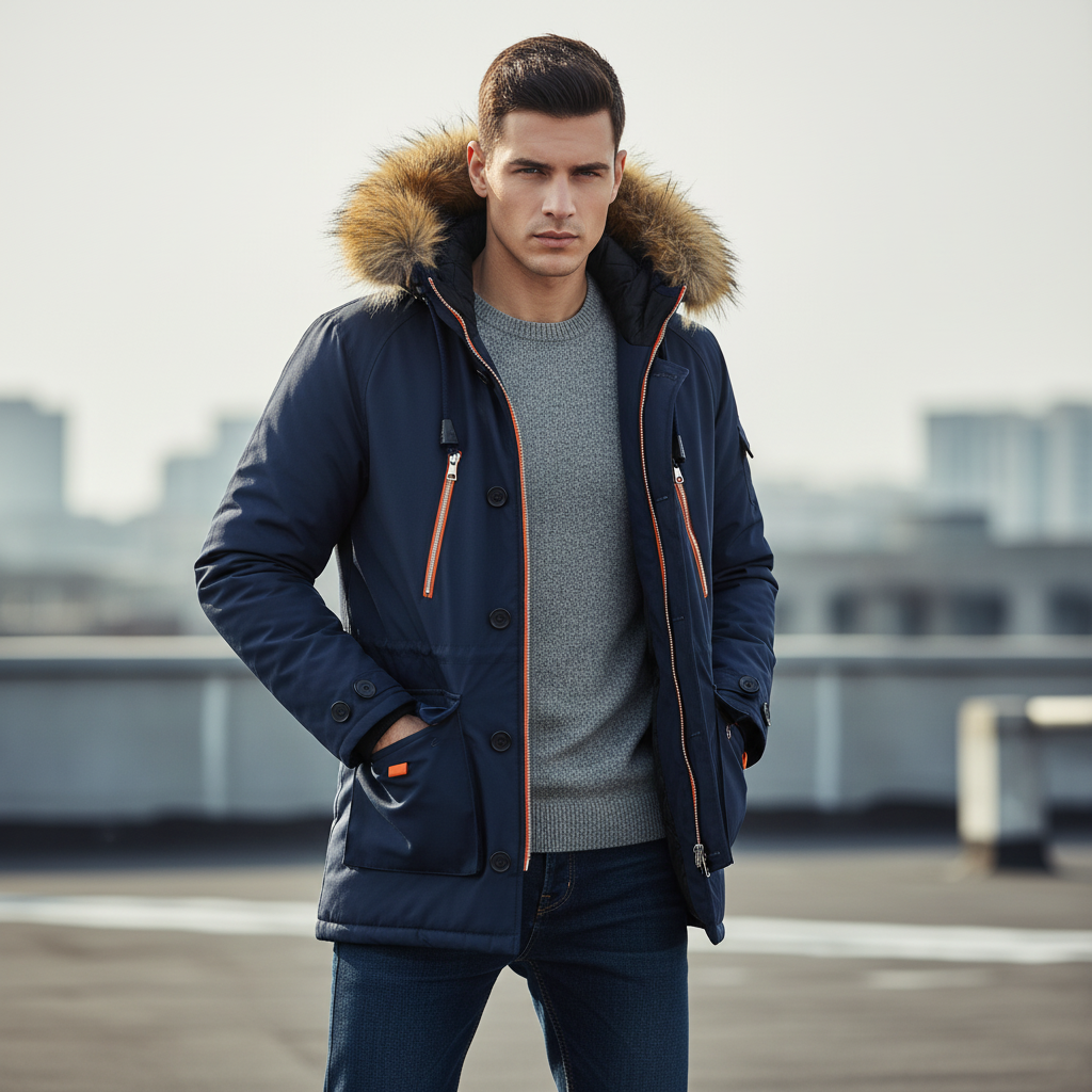 Herre Vinterparka | Med Faux Fur Hætte | Varm og Stilfuld