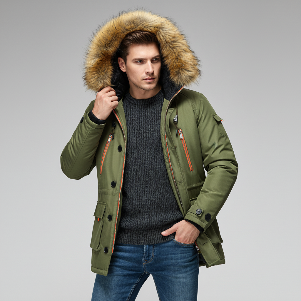 Herre Vinterparka | Med Faux Fur Hætte | Varm og Stilfuld