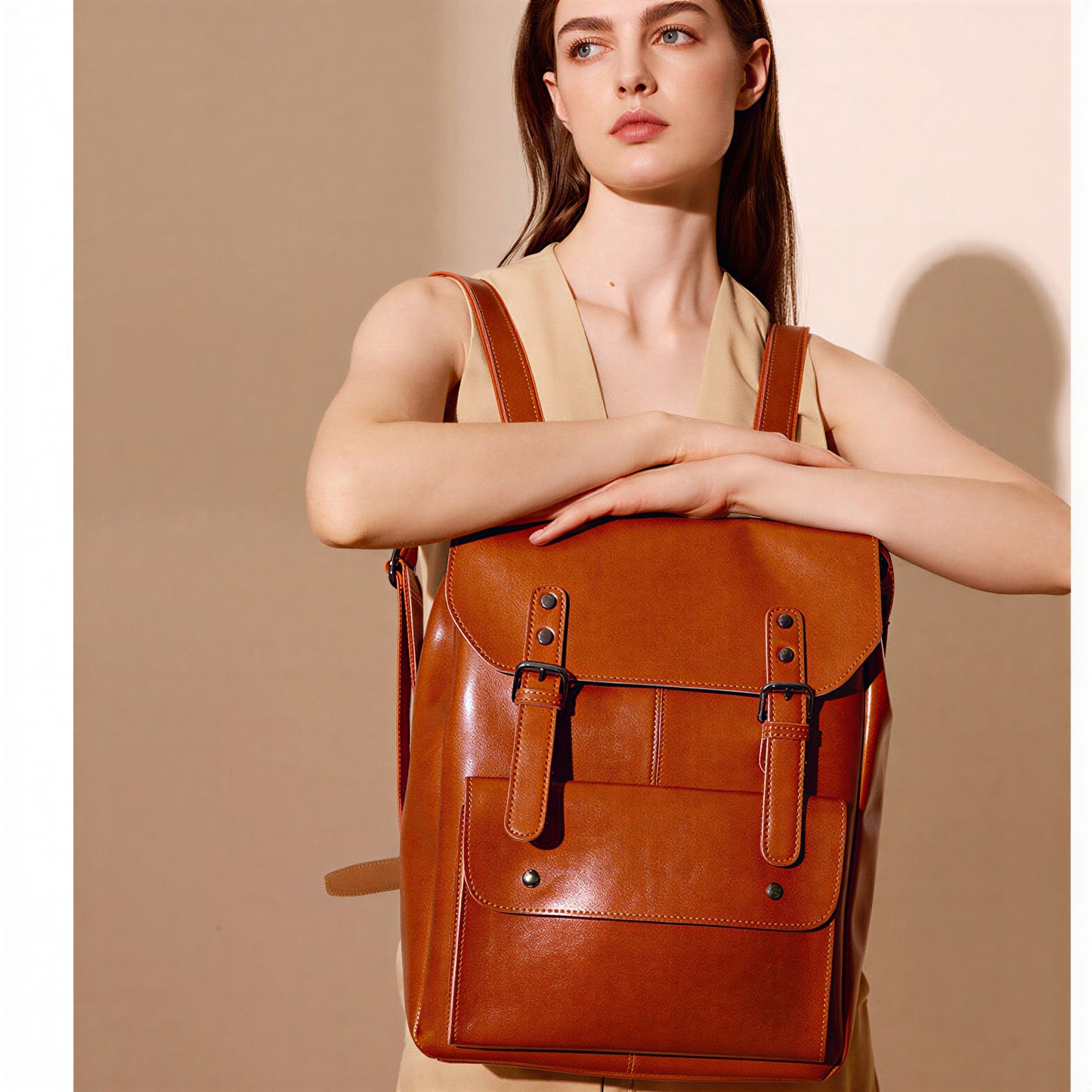 Klassisk Kunstlæder Rygsæk | Justerbare Remme | Hverdag & Rejse