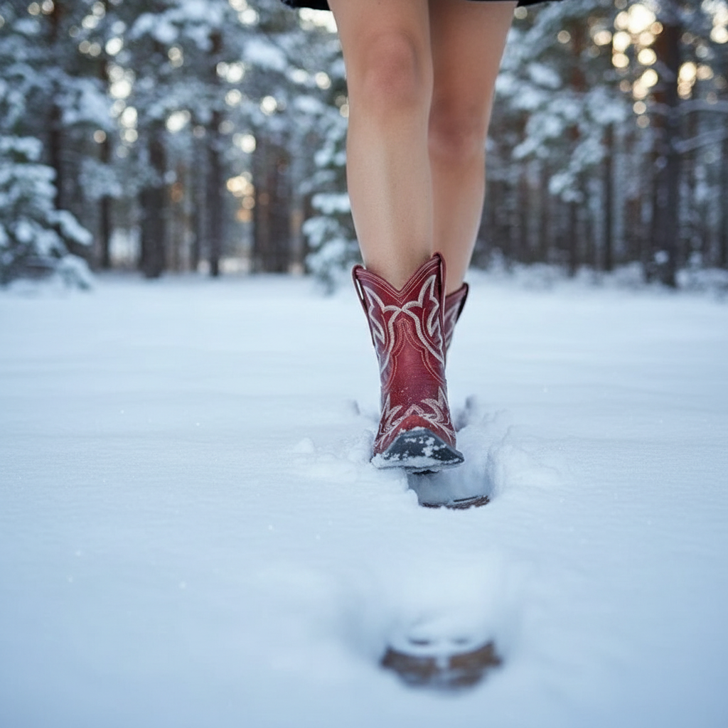 Vintage Western Støvler | Rødt Læder med Broderi | All Season