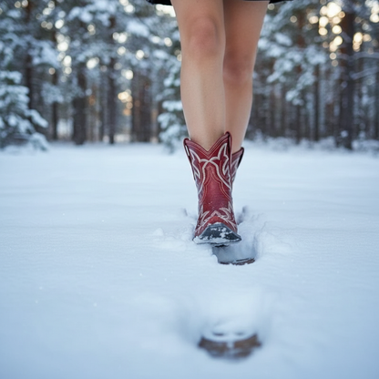 Vintage Western Støvler | Rødt Læder med Broderi | All Season