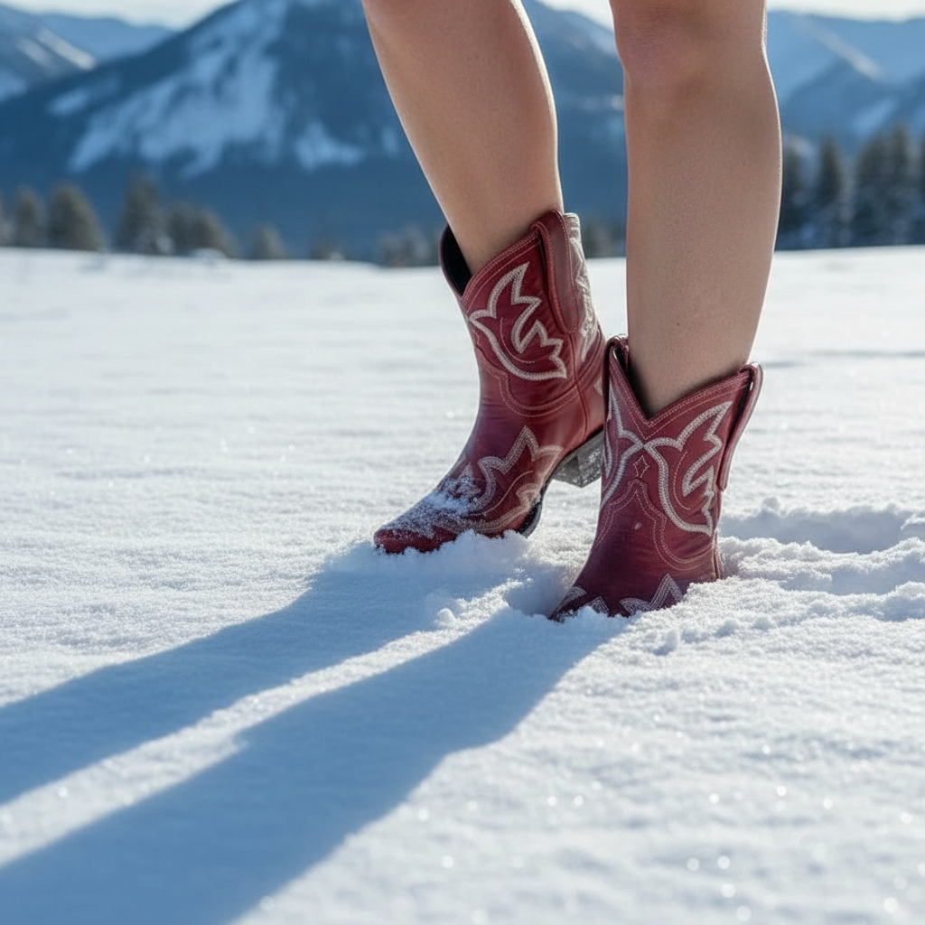 Vintage Western Støvler | Rødt Læder med Broderi | All Season