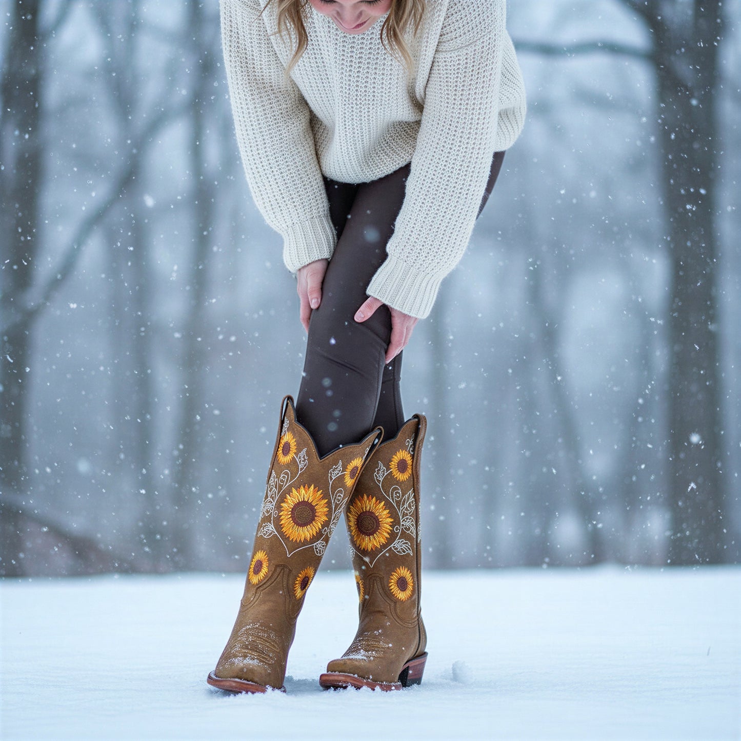Vestlige Læderstøvler | Solblomst Broderi | All Season