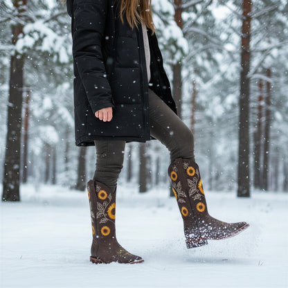 Vestlige Læderstøvler | Solblomst Broderi | All Season