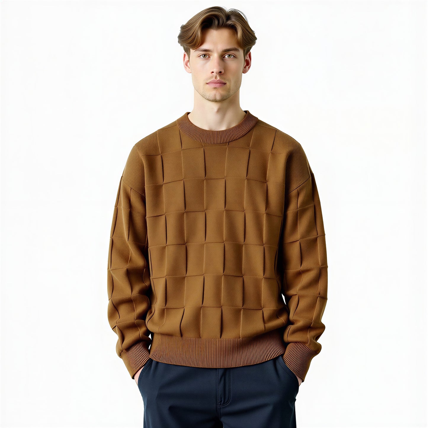 Moderne Striktrøje | Unikt Kvadratmønster | Helårsbrug