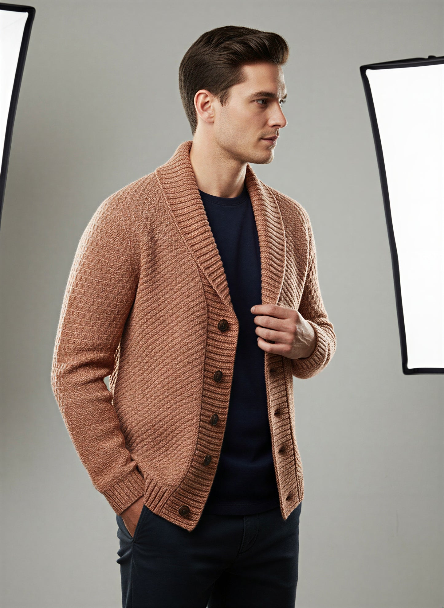 Moderne Strik Cardigan | Herringbone Mønster | Vinter