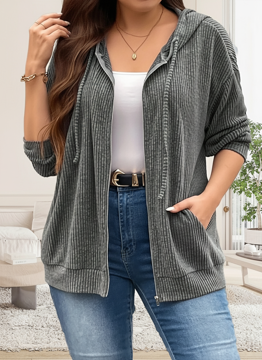 Afslappet Kordfløjl Hoodie | Lynlås | Hverdag