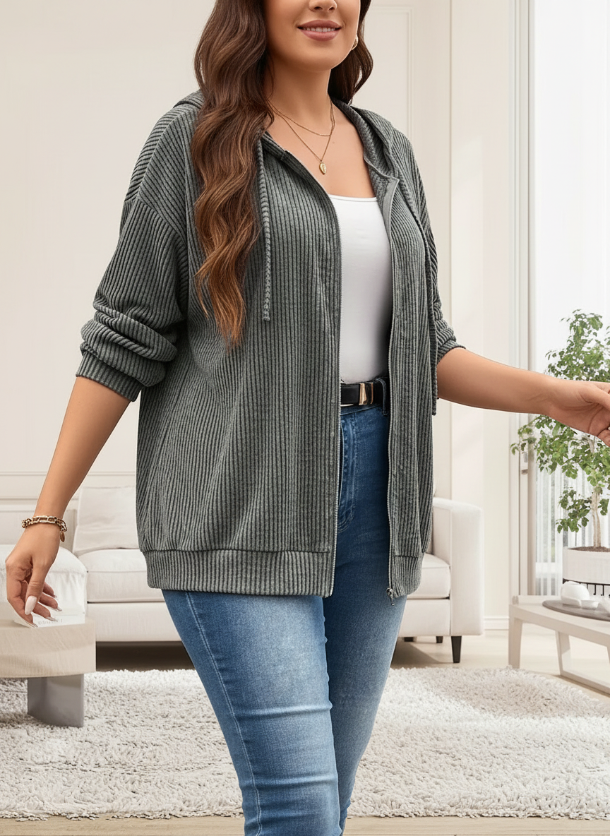 Afslappet Kordfløjl Hoodie | Lynlås | Hverdag