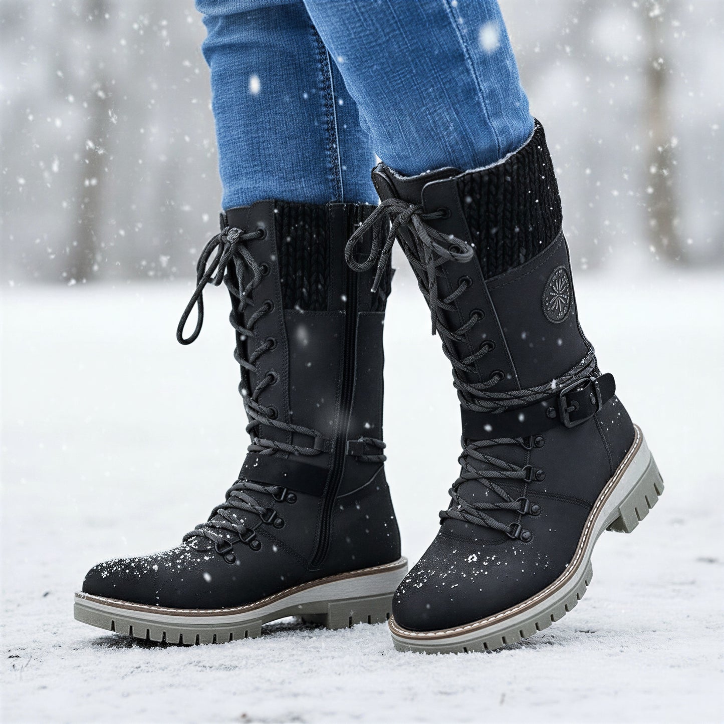 Vinterstøvler med strikkant | Komfortabel snørelukning | Vinter