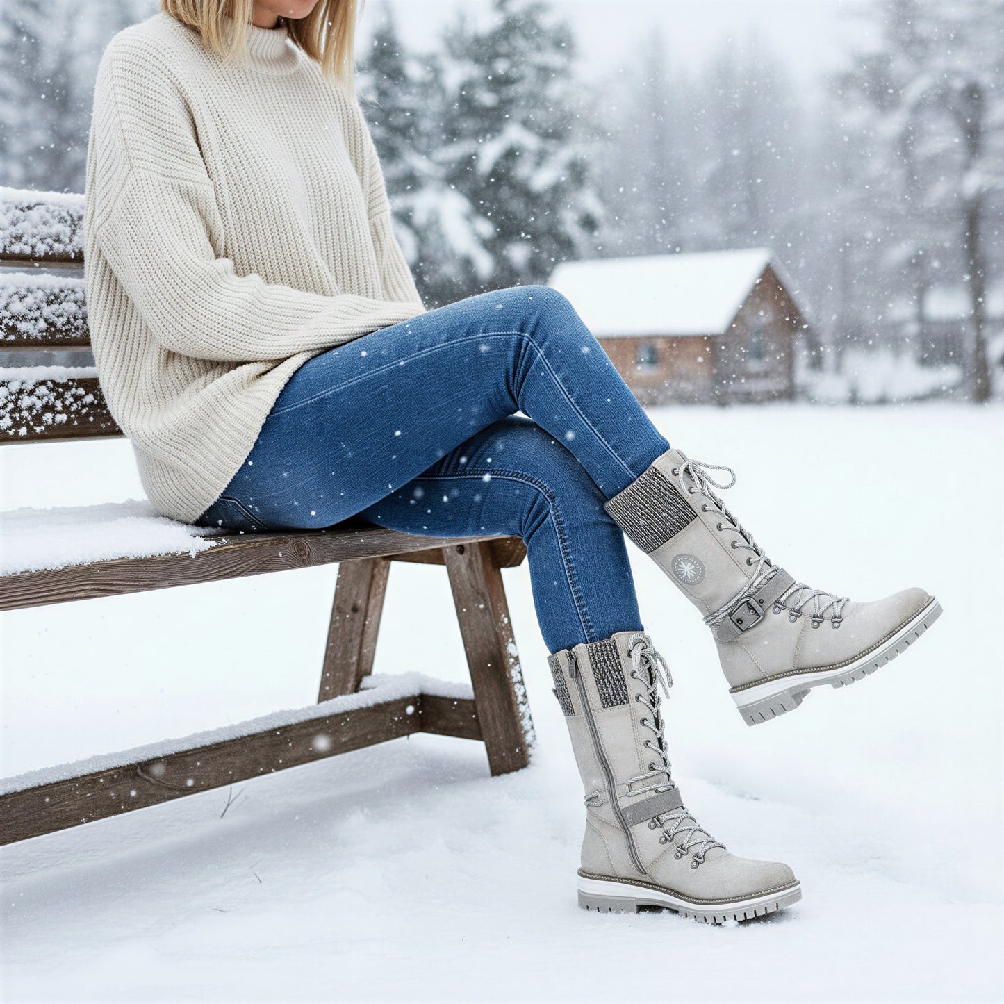 Vinterstøvler med strikkant | Komfortabel snørelukning | Vinter