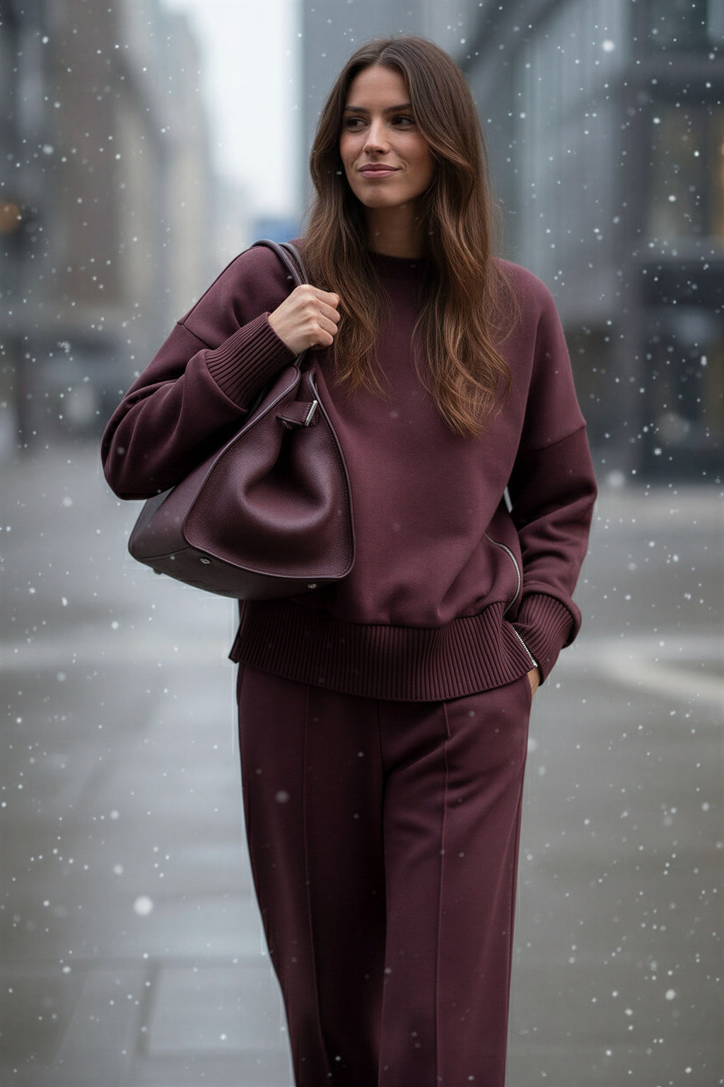 Afslappet Loungewear Sæt | Dybe Blomme Farver | Komfortabelt Design