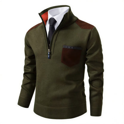 Herre Strikket Pullover | Tekstureret Strik & Suede-detaljer | Casual & Smart