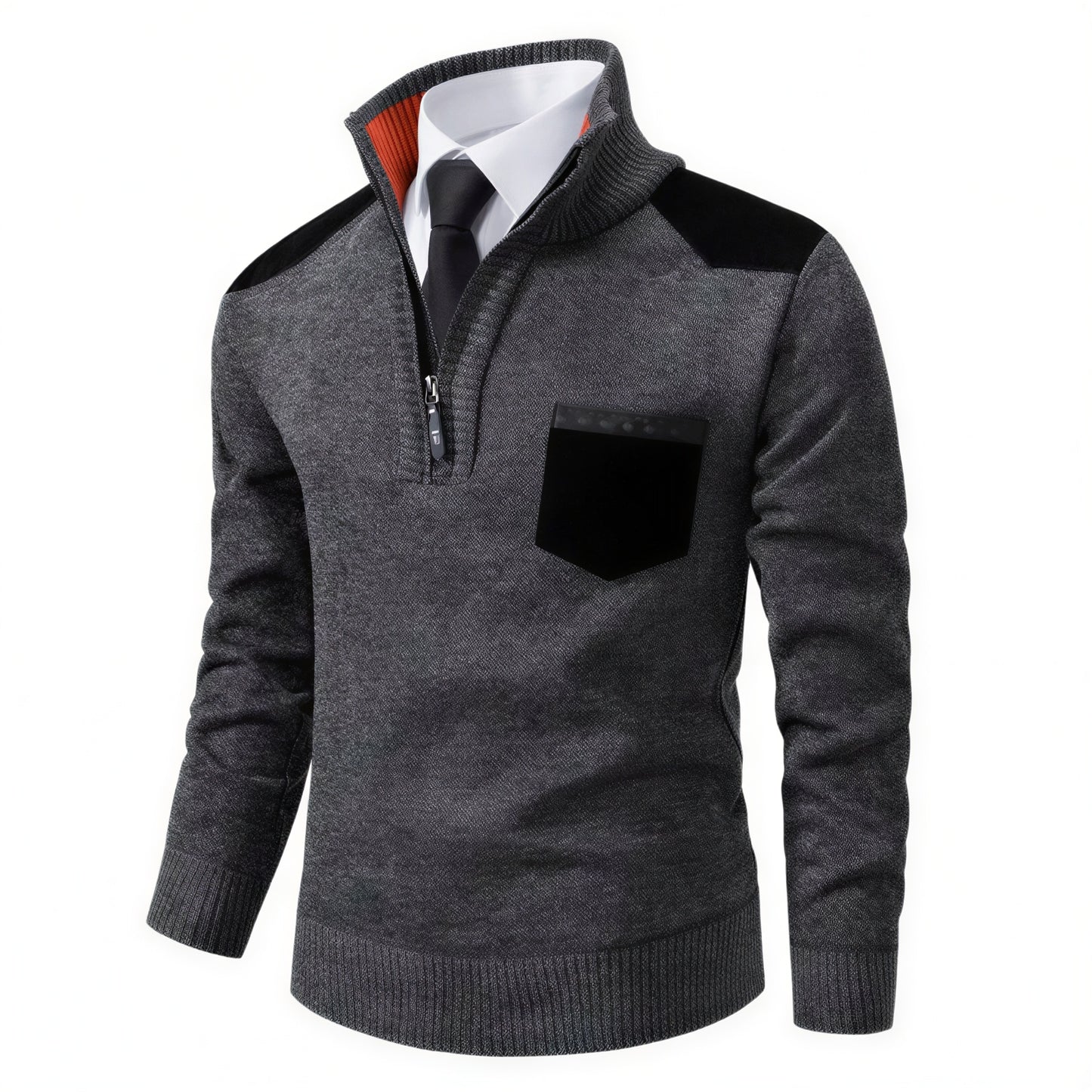 Herre Strikket Pullover | Tekstureret Strik & Suede-detaljer | Casual & Smart