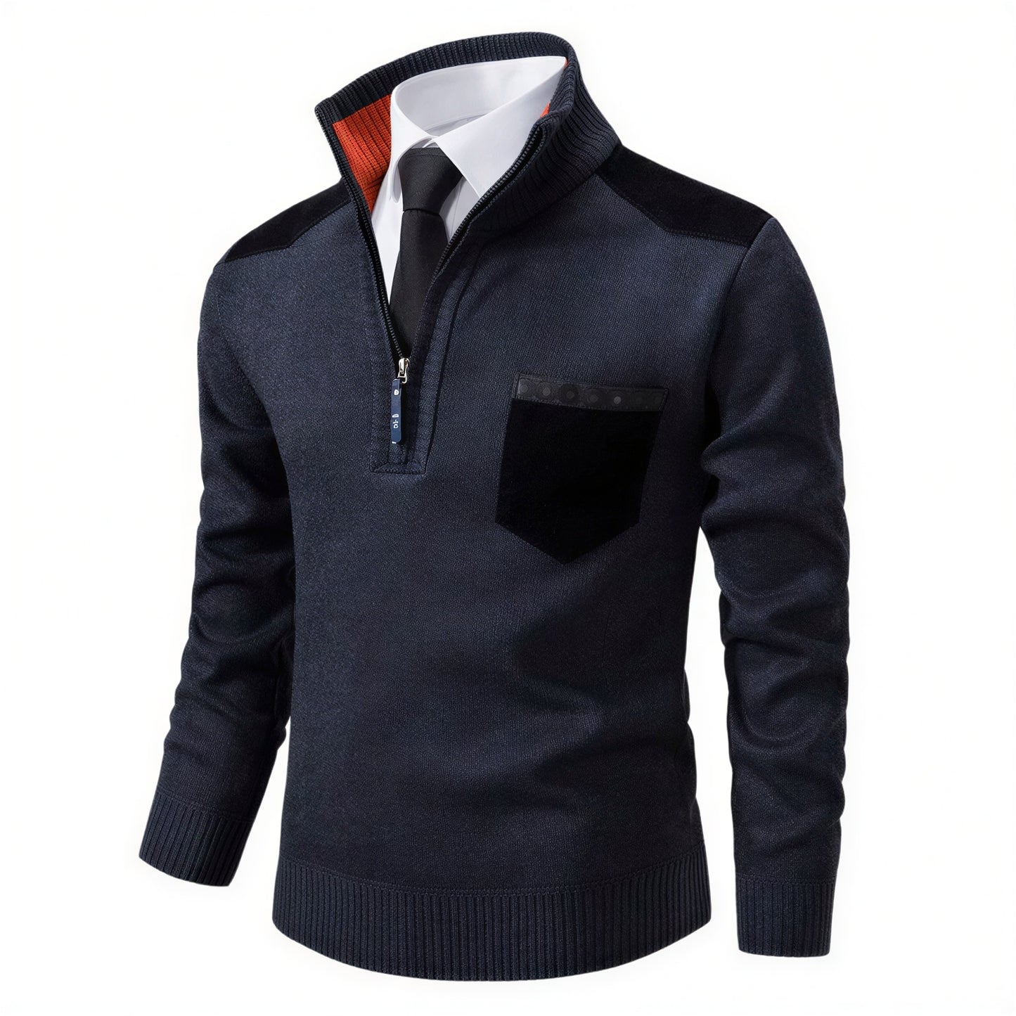 Herre Strikket Pullover | Tekstureret Strik & Suede-detaljer | Casual & Smart