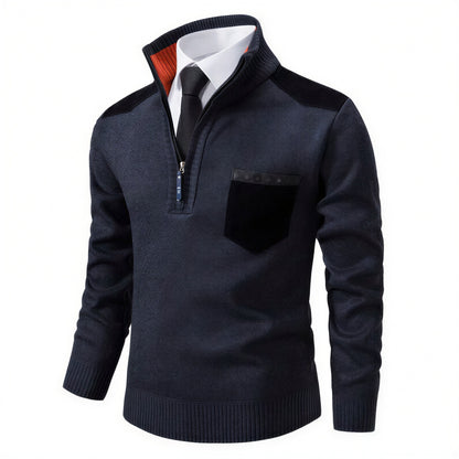 Herre Strikket Pullover | Tekstureret Strik & Suede-detaljer | Casual & Smart