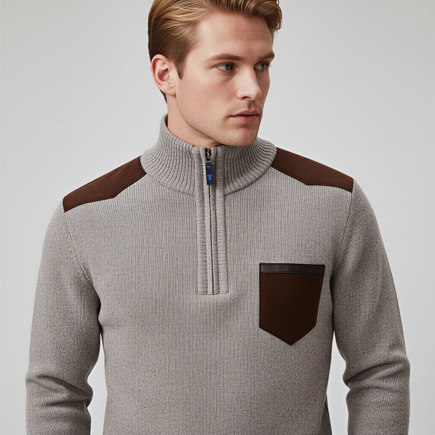 Herre Strikket Pullover | Tekstureret Strik & Suede-detaljer | Casual & Smart