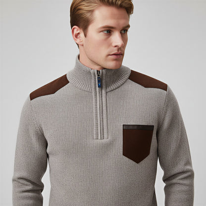 Herre Strikket Pullover | Tekstureret Strik & Suede-detaljer | Casual & Smart