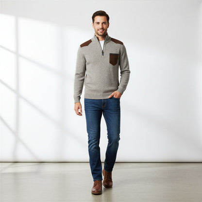Herre Strikket Pullover | Tekstureret Strik & Suede-detaljer | Casual & Smart