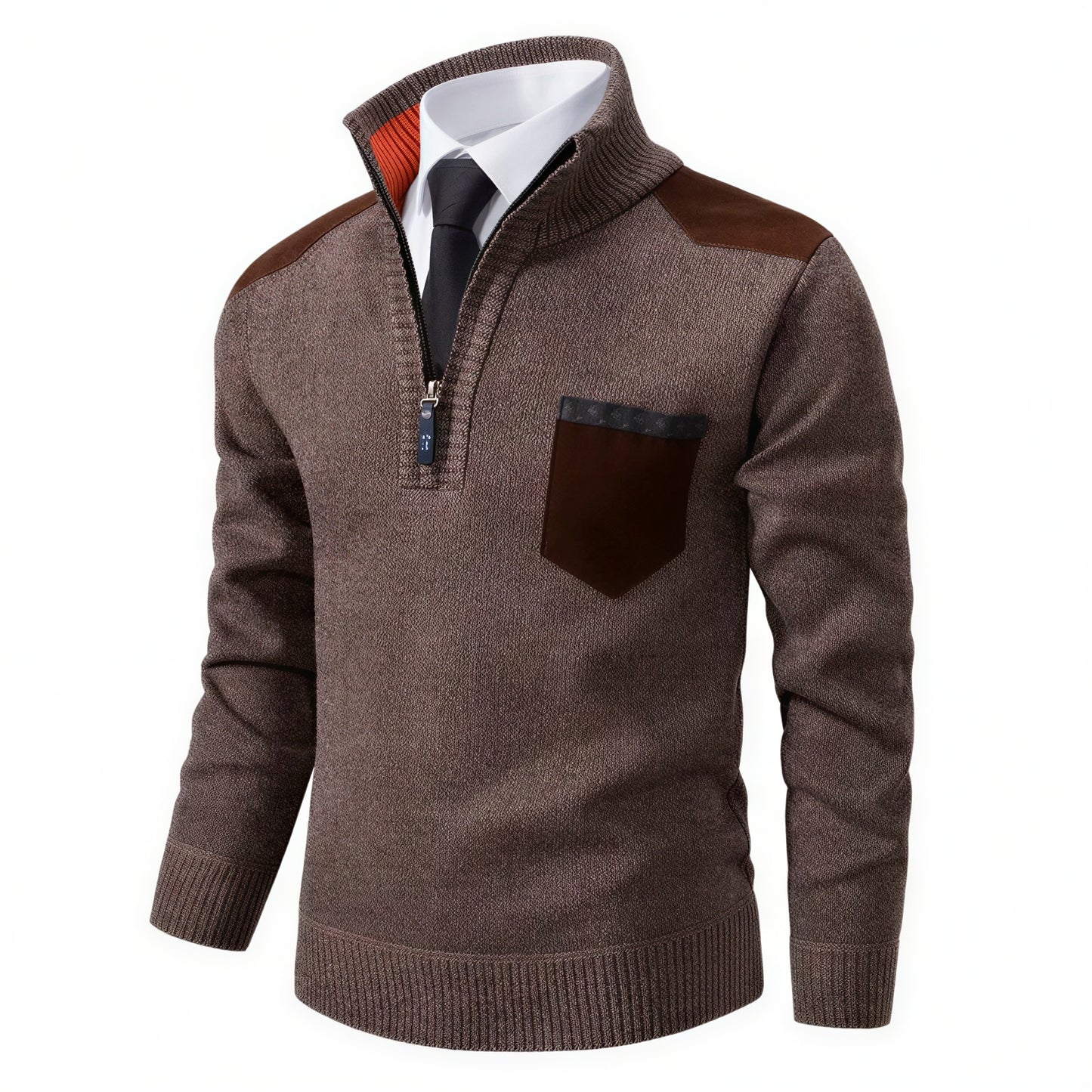 Herre Strikket Pullover | Tekstureret Strik & Suede-detaljer | Casual & Smart