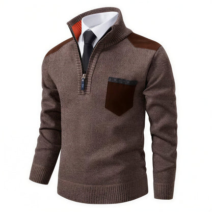 Herre Strikket Pullover | Tekstureret Strik & Suede-detaljer | Casual & Smart