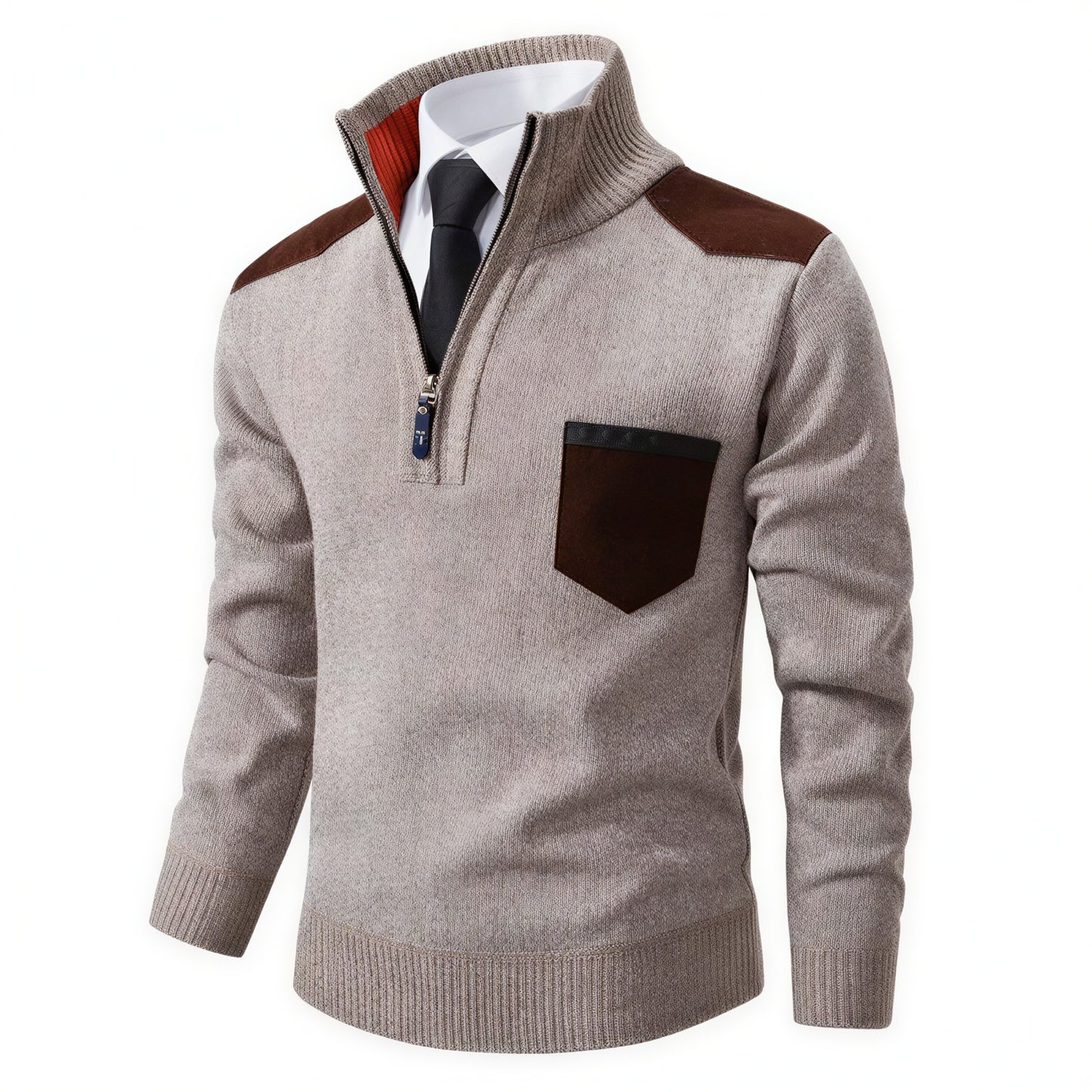 Herre Strikket Pullover | Tekstureret Strik & Suede-detaljer | Casual & Smart