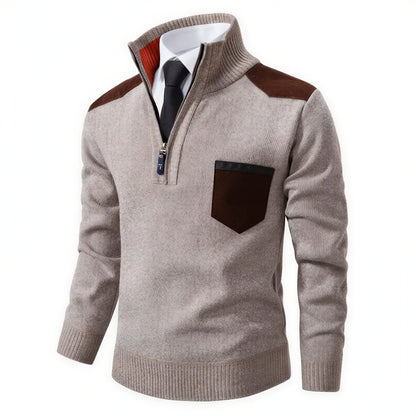 Herre Strikket Pullover | Tekstureret Strik & Suede-detaljer | Casual & Smart