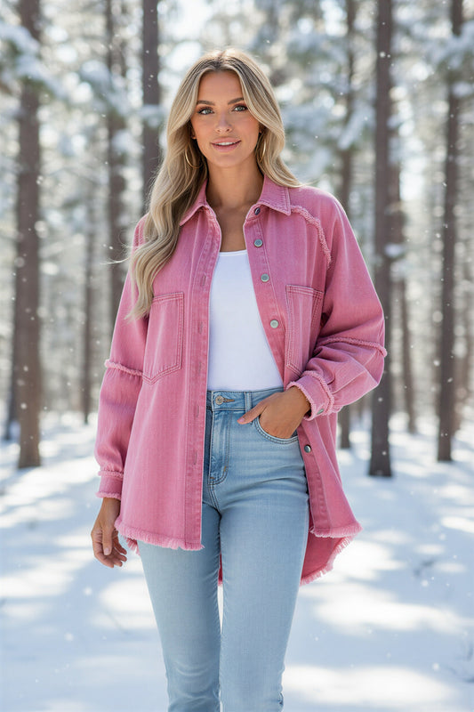 Renate Oversized Denimjakke | Frayet Kant | Casual Hverdag