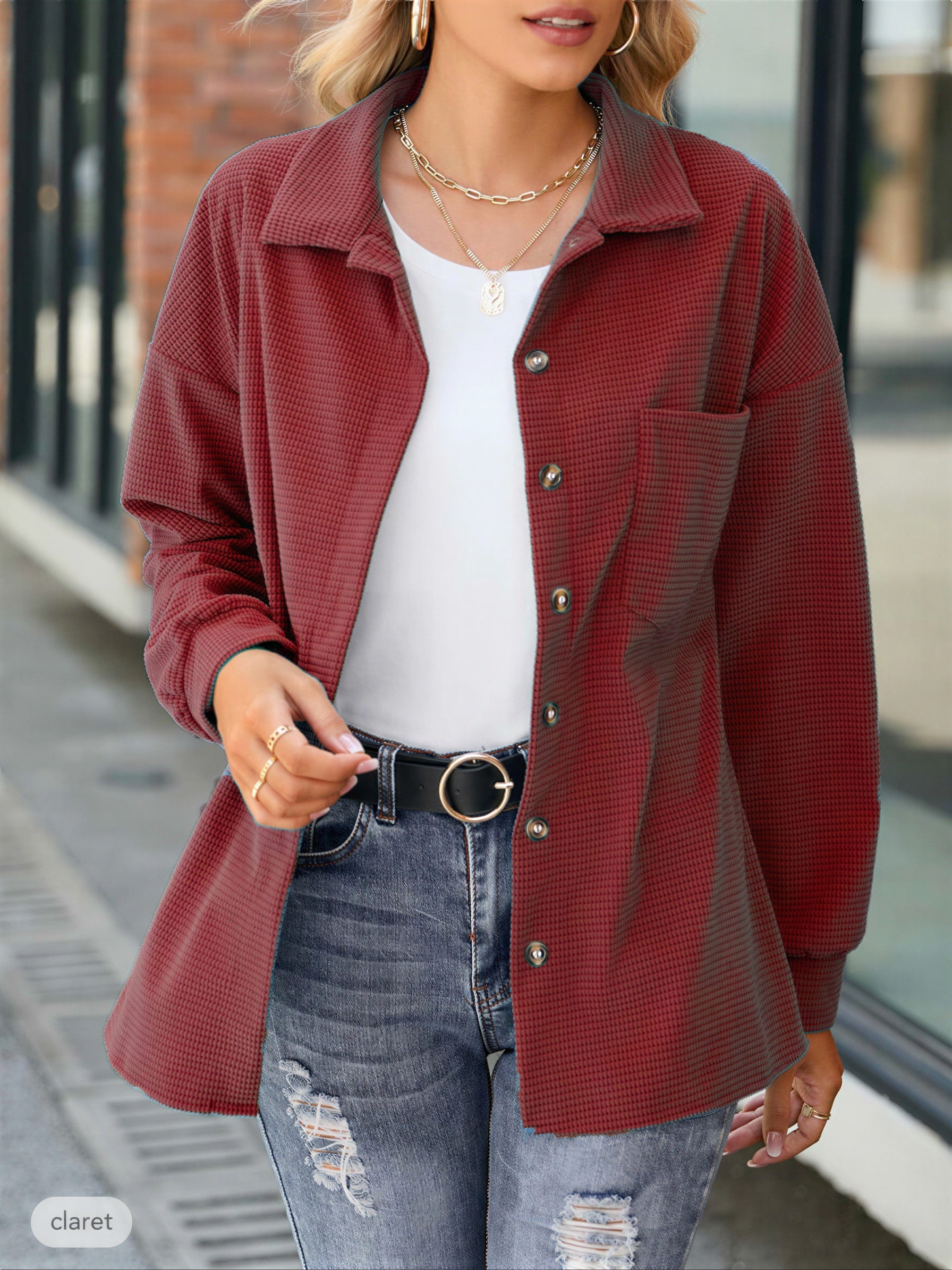 Afslappet Skjortejakke | Vaffelstrik | Casual Wear