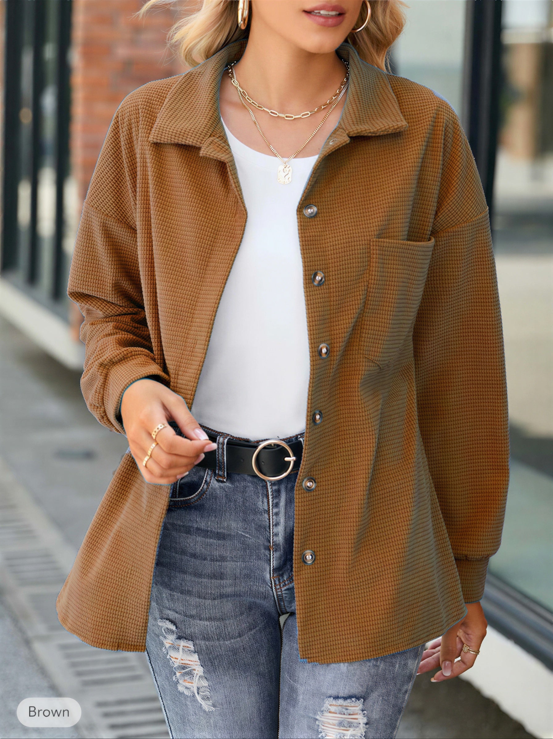 Afslappet Skjortejakke | Vaffelstrik | Casual Wear