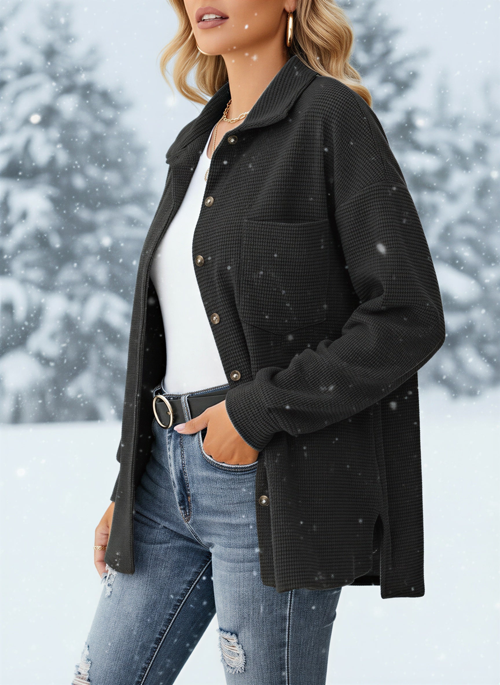 Afslappet Skjortejakke | Vaffelstrik | Casual Wear