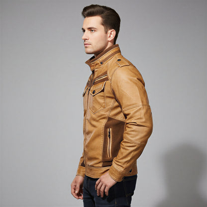 Tidløs hoodiejakke i imiteret læder til mænd