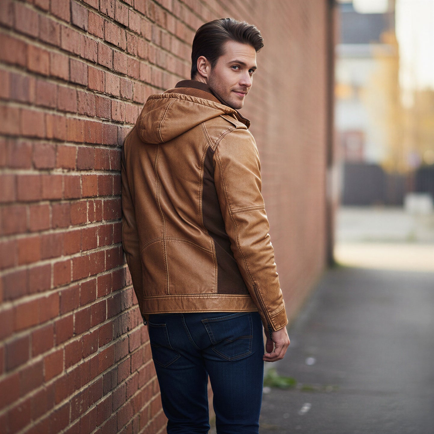 Tidløs hoodiejakke i imiteret læder til mænd