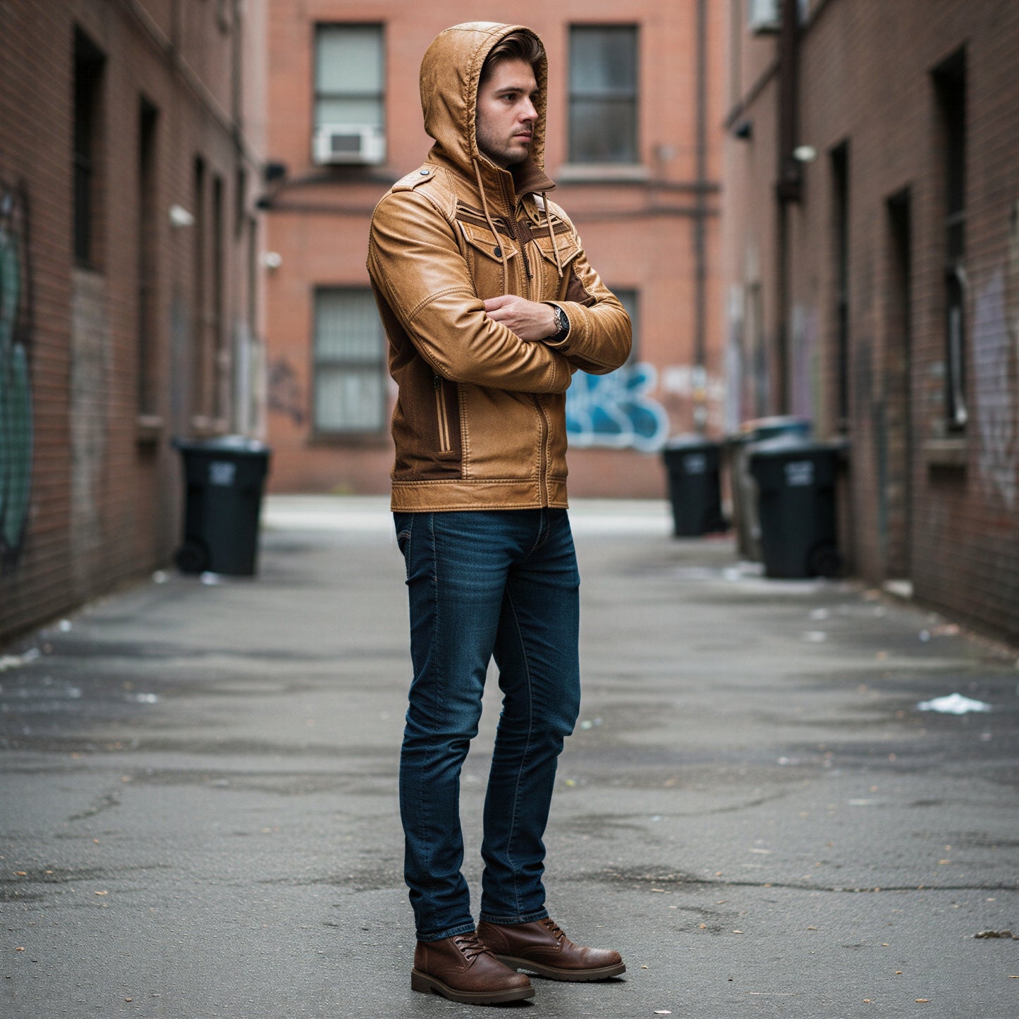 Tidløs hoodiejakke i imiteret læder til mænd