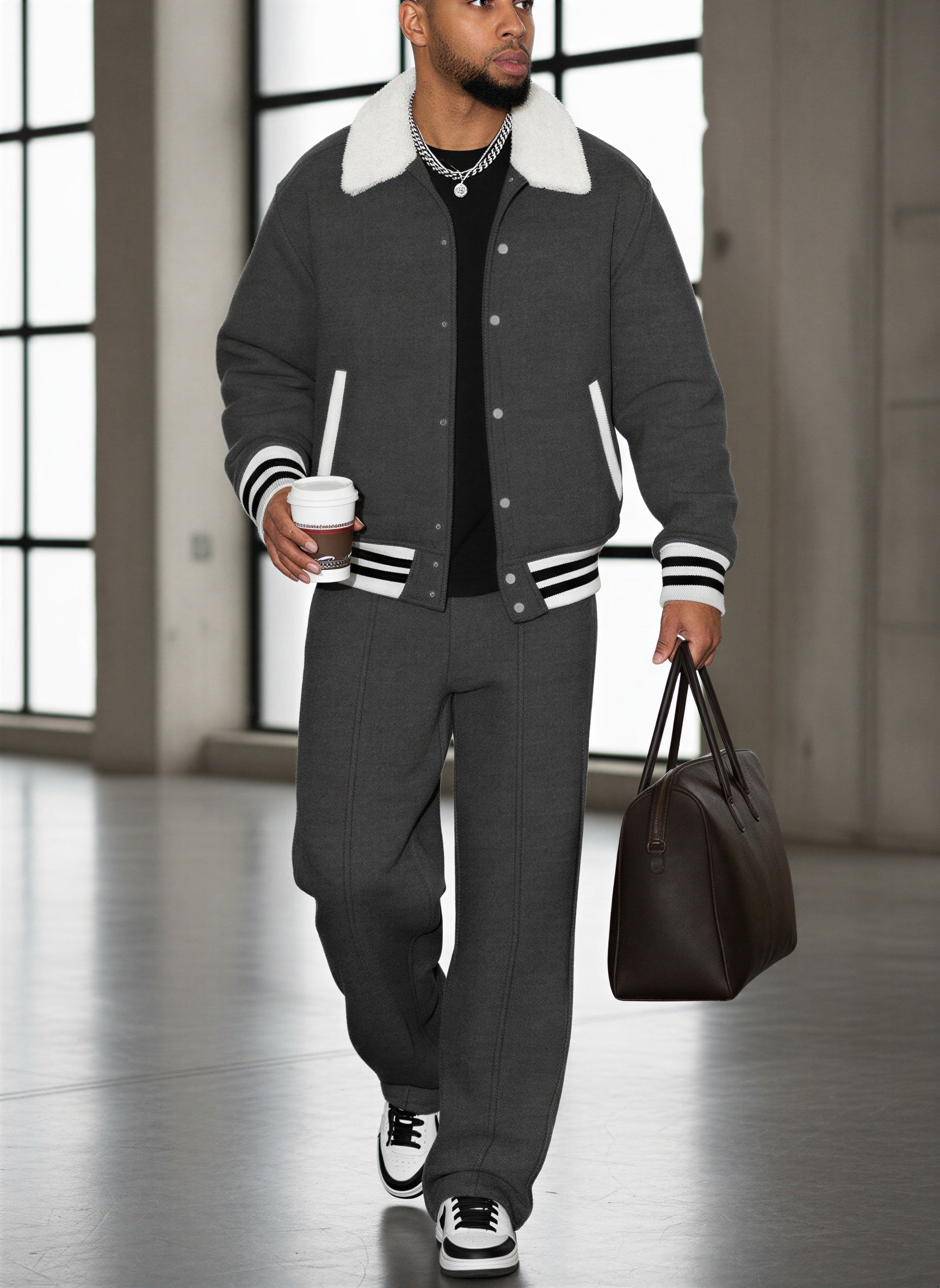 Afslappet Sæt med Faux Fur Krave | Sporty Design | Helårsbrug