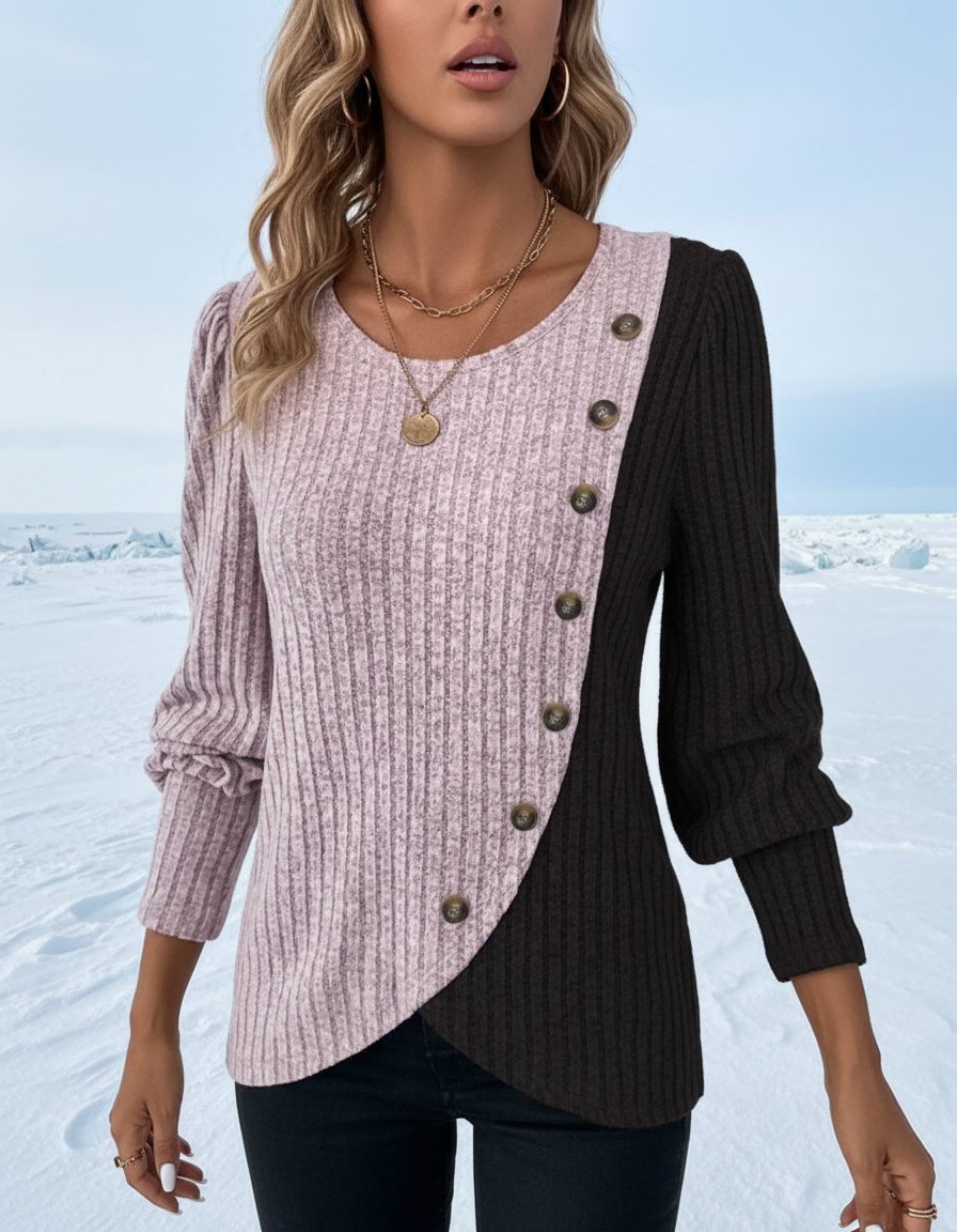 Eva strikbluse | Diagonal lynlåsdetalje | All Season