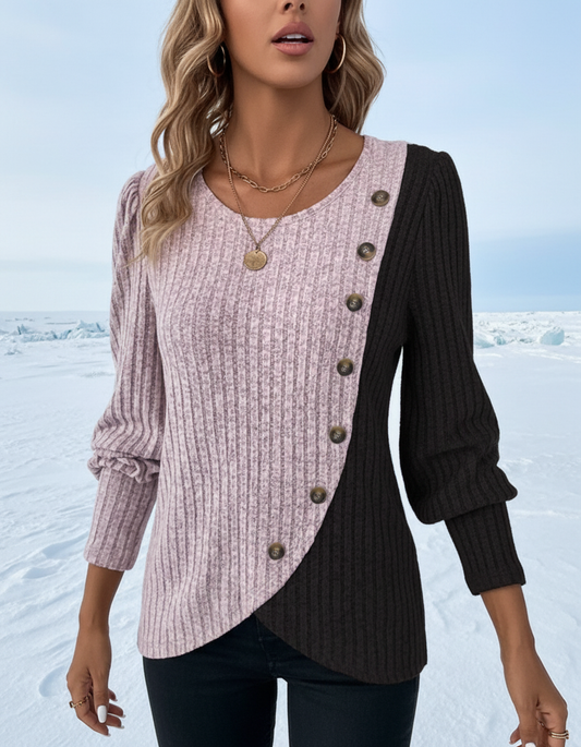 Eva strikbluse | Diagonal lynlåsdetalje | All Season