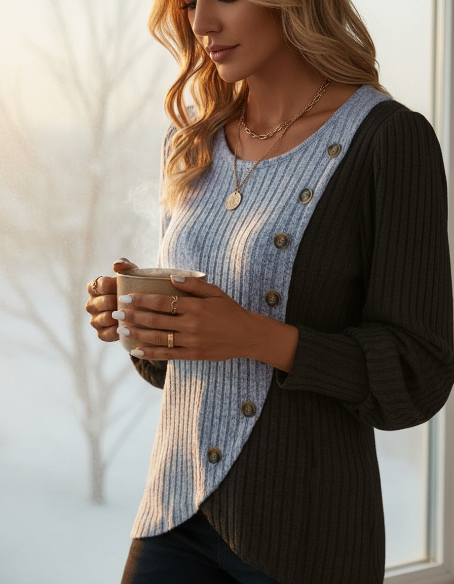 Eva strikbluse | Diagonal lynlåsdetalje | All Season