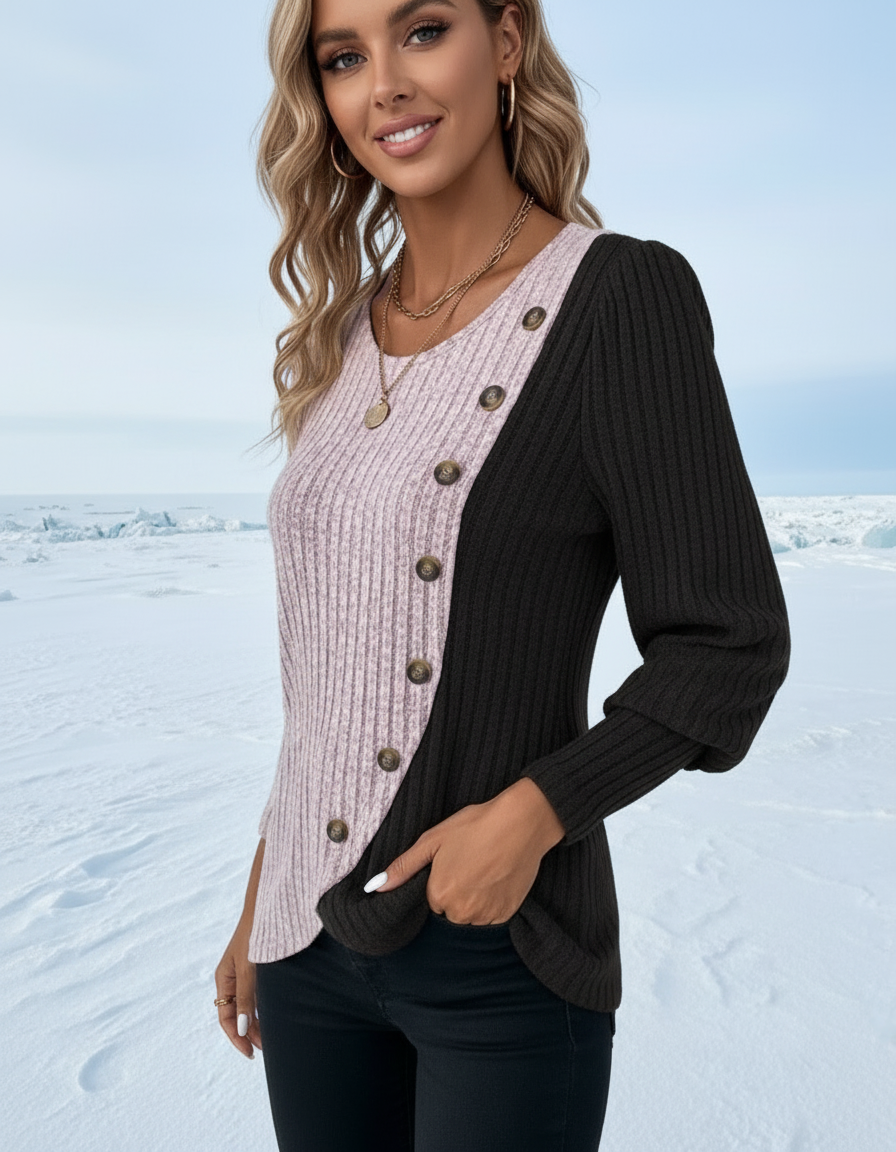 Eva strikbluse | Diagonal lynlåsdetalje | All Season