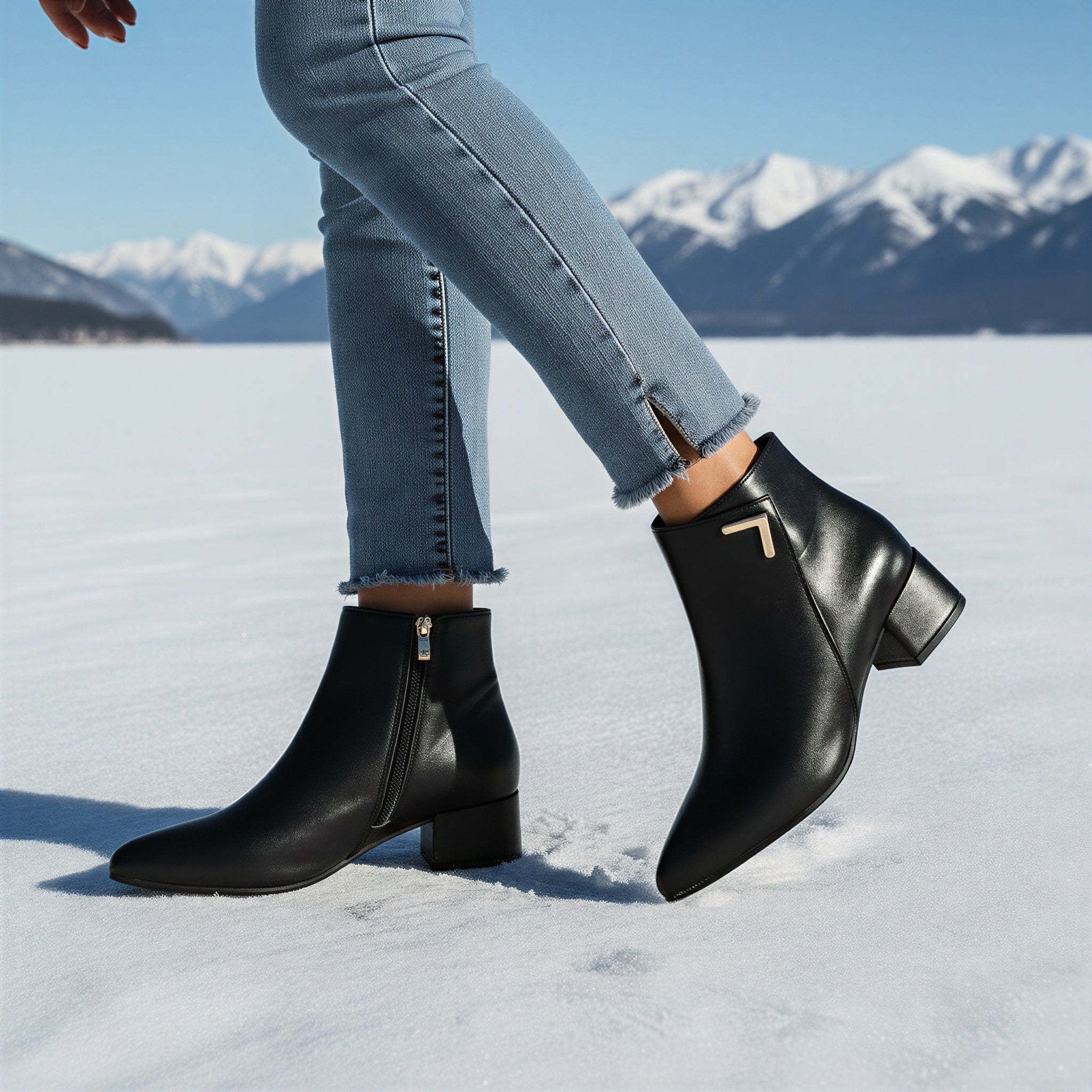 Anja Ankelstøvler | Spids Tå & Blokhæl | Elegant Sort