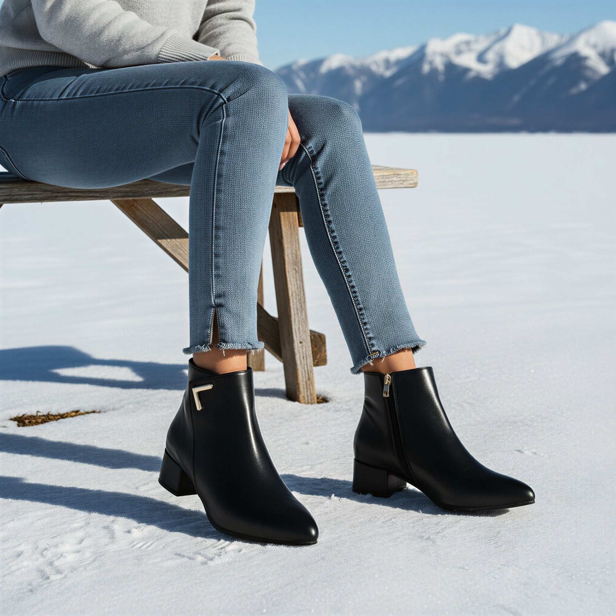 Anja Ankelstøvler | Spids Tå & Blokhæl | Elegant Sort